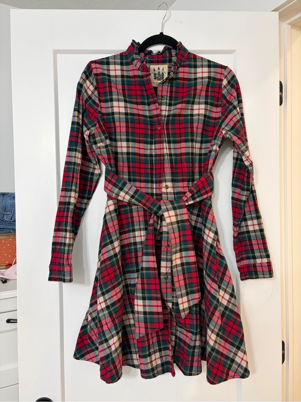 Kiel James Patrick Cozy Cabin Flannel dress in Christmas tartan
